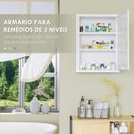 Armário de Parede para Medicamentos de Aço com 3 Prateleiras e 2 Chaves para Casa de Banho 40x15x53,5 cm Branco