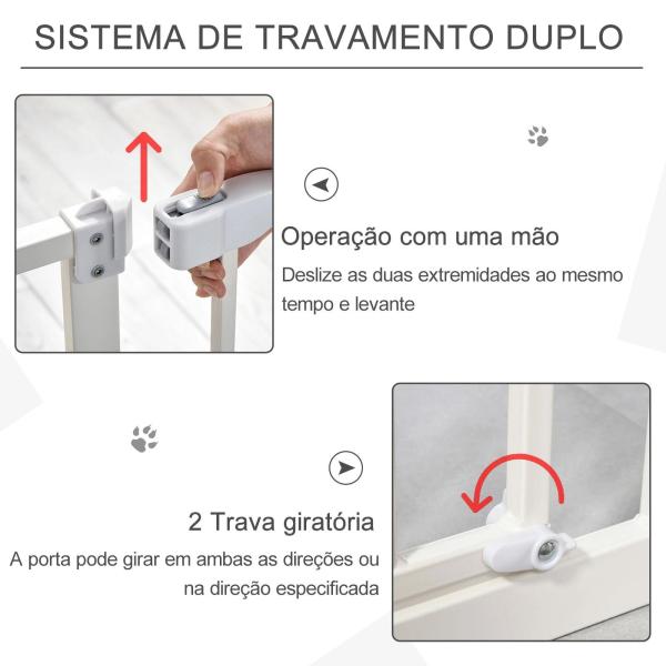Barreira de Segurança para Animais de Estimação Cães com Extensão de 17,5 cm Sistema de Fechamento Automático 74 - 97,5x76,2 cm Branco