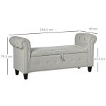 Banco de Pé de Cama de Linho com Dobradiças na Tampa Pés de Madeira e Apoio para os Braços 146,5x49x74,5cm Cinza Claro
