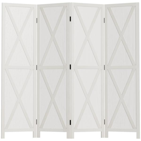 Biombo de 4 Paineis Separador de Ambientes Dobrável 182x170cm Divisória para Espaços de Madeira Decoração Elegante para Dormitório Sala de Estar Branco