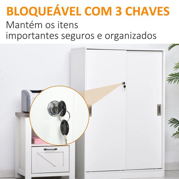 Armário de Escritório com 2 Portas Deslizantes e 3 Prateleiras 80x40x120 cm Branco