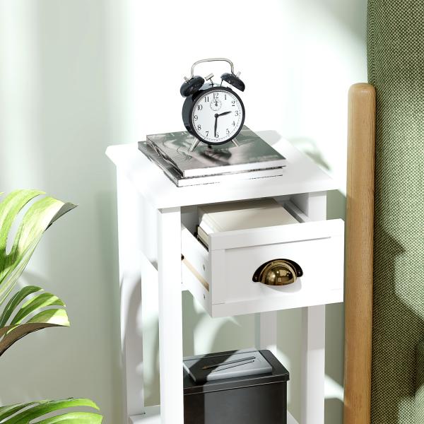 Conjunto de 2 Mesas Auxiliares Mesas de Cabeceira com Gaveta e Prateleira de Armazenamento para Quarto 30x30x75 cm Branco