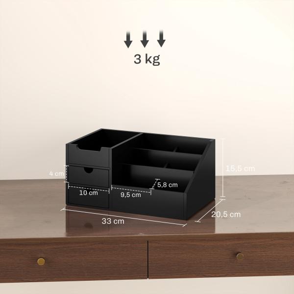 Organizador para Secretária de Bambu Organizador de Mesa de Escritório Multifuncional 33x20,5x15,5 cm Preto