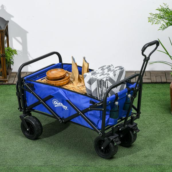 Carrinho de Transporte Dobrável para Jardim com Guiador Telescópico Capacidade 100 kg 99x57x77 - 100 cm Azul Escuro