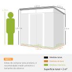 Abrigo de Jardim Exterior 2 m² 195x122x181,5 cm Abrigo Metálico com Base SEM CHÃO 2 Portas de Correr Janelas Cinza Claro