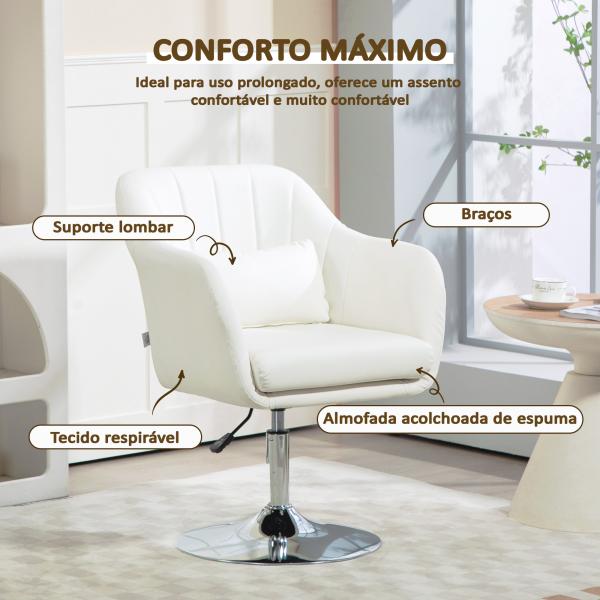 Cadeira de Escritório Giratória 360° Tamborete de Bar Cozinha Cabeleireiro com Encosto Envolvente Altura Ajustável 60x60x79 - 91 cm Branco