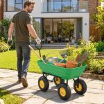 Carrinho de Jardim com Caçamba Inclinável até 75° Carrinho de Mão com Guiador Ajustável 109x52x94 cm Verde Escuro