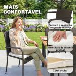 Conjunto de Mesa e Cadeiras de Jardim em Vime 7 Peças com Mesa Extensível em Madeira e 6 Cadeiras Empilháveis Creme