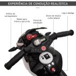 Mota Elétrica Infantil com 3 Rodas Bateria 6V Recarregável Música e Luz Passeio Buzina Faróis Crianças +3 Anos Preto e Branco 86x42x52 cm