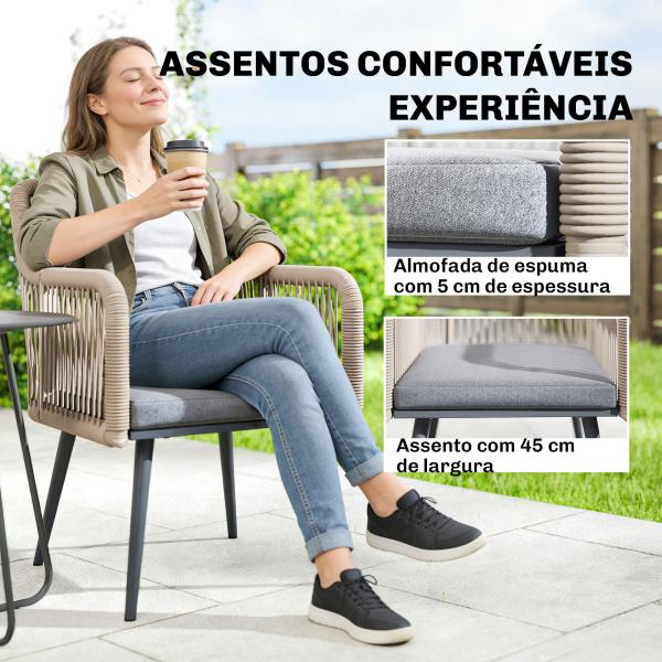 Conjunto de 2 Cadeiras de Jardim Exterior em Vime com Almofadas Apoios de Braço e Estrutura de Aço 54x65x80 cm Cinza