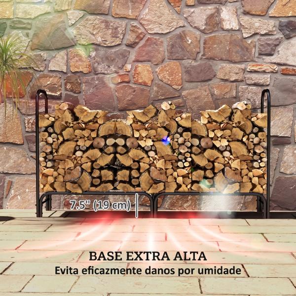 Suporte para Lenha em Metal com Capa Oxford 600D, Ajustável, Carga 200 kg, Interior/Exterior, 180x36x99 cm, Preto