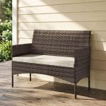 Sofá de Exterior em Rattan de 2 Lugares Sofá de Jardim com Almofada Lavável Estrutura de Aço para Varanda Caqui