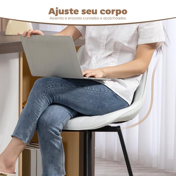 Conjunto de 2 Bancos de Bar Giratórios com Encosto Curvado e Apoio para os Pés Estofados em PU 47x54,5x97,5 cm Branco