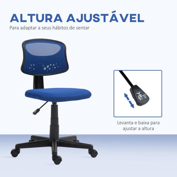 Cadeira de Escritório sem Apoio para os Braços com Encosto de Malha Respirável Altura Ajustável 43x48x78 - 88 cm Azul