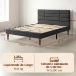 Cama Estofada 140x200 cm com Cabeceira Almofadada, Estrado de Ripas e Espaço Livre Inferior, Cinzento