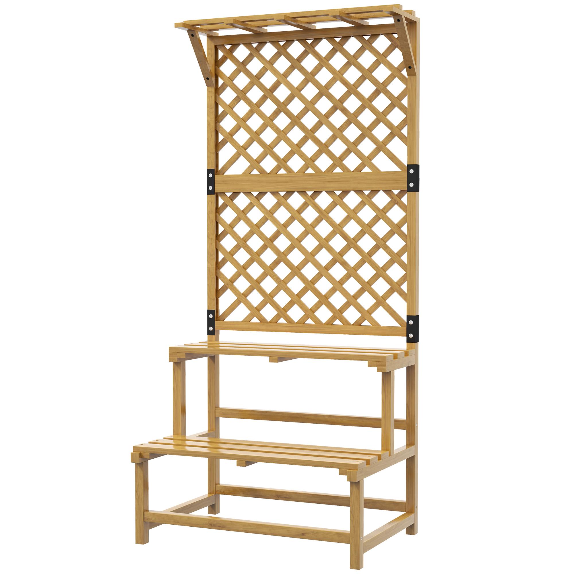 Suporte para Plantas de Madeira com Treliça Suporte para Vasos de 2 Níveis para Jardim Pátio Terraço 75x50x166 cm Natural