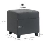 Apoio para os Pés Sala de Estar Banco Estofado em Linho com Bolso Lateral Tampa com Botões 35x35x35 cm Cinzento