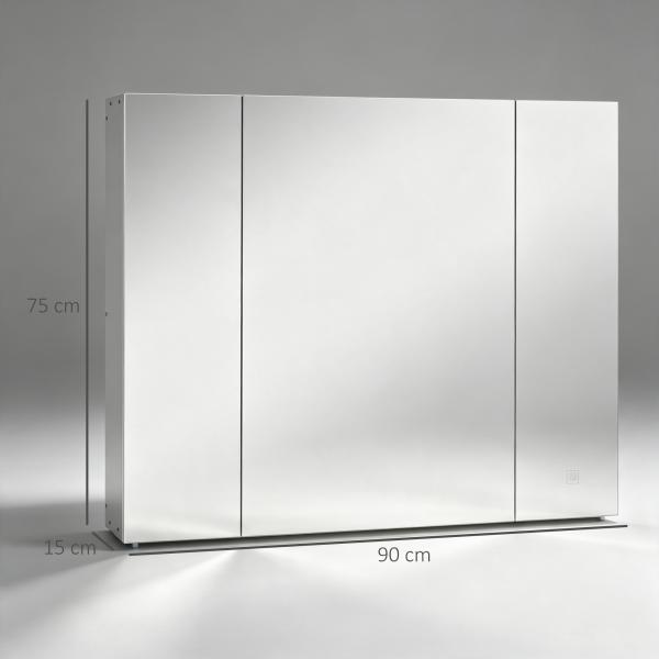 Armário Casa de Banho com Espelho e Luzes LED Armário com Espelho Casa de Banho com Prateleiras Ajustáveis e USB 90x15x75 cm Branco