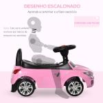 Carro Andador para Crianças de 18 - 36 Meses com Faróis Música Buzina Volante Compartimento de Armazenamento e Alça para Empurrar 63,5x28x36 Rosa