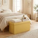 Puff de Arrumação Banco de Arrumação Dobrável 84 L 76x38x38 cm Estofado em Linho Sintético Amarelo