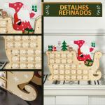 Calendário do Advento de Madeira com 24 Gavetas Decorado com Pai Natal no Trenó Decoração de Natal 22,5x8x36 cm Madeira