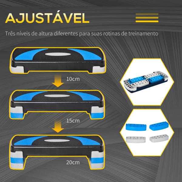 Step para Exercício Aeróbico Plataforma Step com Altura Ajustável em 3 Níveis com Carga Máxima 150kg para Exercício em Academia Casa 80x31x10 - 20cm Azul