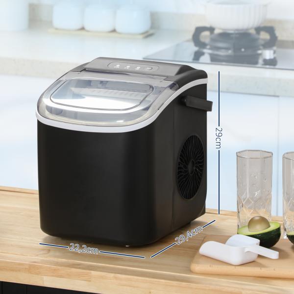 Máquina de Fazer Gelo Silenciosa 12 kg em 24 Horas 9 Cubos em 6 - 12 Minutos Depósito de Água 1,3 L 22,2x29,4x29 cm Preto