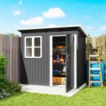 Abrigo de Jardim Exterior 2,55 m² 221x133x190 cm com Janela Porta com Fechadura e Ventilações Cinzento Escuro