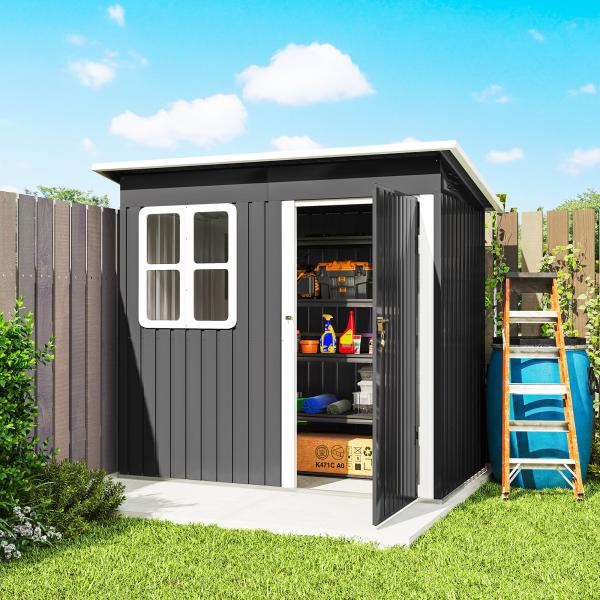 Abrigo de Jardim Exterior 2,55 m² 221x133x190 cm com Janela Porta com Fechadura e Ventilações Cinzento Escuro