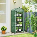 Estufa de Exterior com 4 Prateleiras e Rodas Porta Enrolável Estrutura em Aço e Cobertura de PE 140g/㎡ Anti - UV 69x50x165 cm Verde