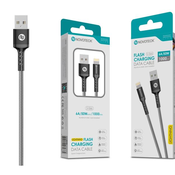Cabo Lightning 6A 50W 1M Negro Durabilidade Nylon Trançado S-066