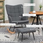 Conjunto de Poltrona Baloiço com Apoio para os Pés Poltrona Relax com Almofada Acolchoada e Anti - Tombo 64x89x90 cm Cinza