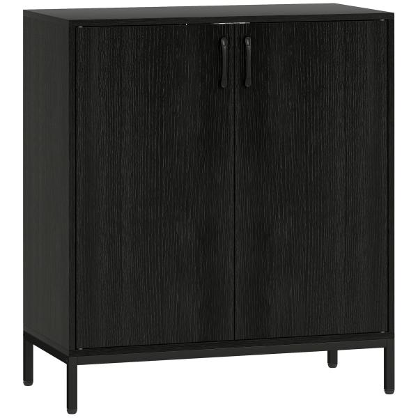 Aparador para Sala de Estar Moderno com Prateleira Ajustável e Base Elevada 80x40x90 cm Preto
