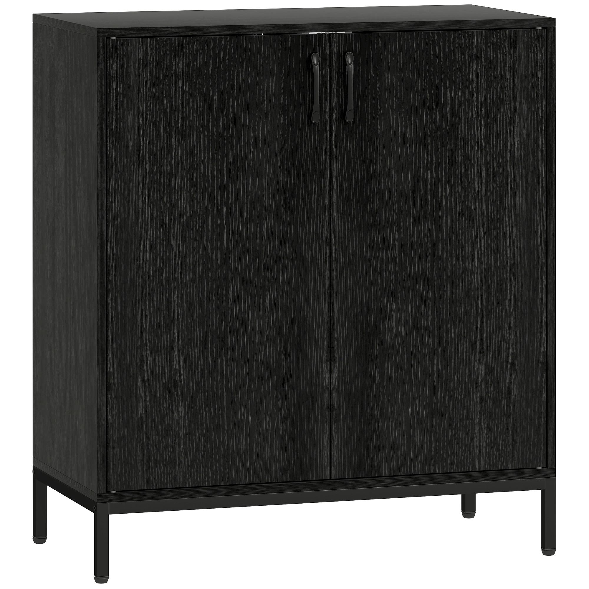 Aparador para Sala de Estar Moderno com Prateleira Ajustável e Base Elevada 80x40x90 cm Preto