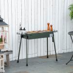Barbecue a Carvão com 2 Grelhas de Aço Inoxidável Portátil com 2 Prateleiras para Temperos com Ganchos 77x30x70 cm Verde