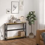 Mesa Consola de Estilo Industrial Mesa de Entrada de 2 Níveis com Estação de Carregamento 100x24x75 cm Castanho Rústico
