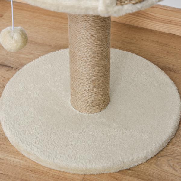 Arranhador para Gatos Pequeno 49 cm com Poste em Juta, Cama e Bola Pendente, 40x40x49 cm, Bege