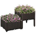 Conjunto de 2 Floreiras Quadradas Floreiras para Flores e Vegetais com Orifícios de Drenagem e Pés Altos 40x40x26 - 44cm Marrom