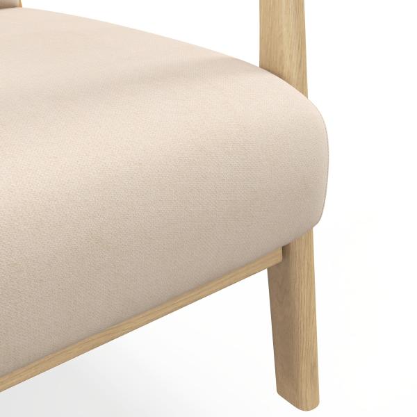 Poltrona Sala de Estar Nórdica Acolchoada com Apoio para os Braços e Estrutura de Madeira de Borracha 61x78x76 cm Bege