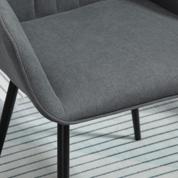 Conjunto de 2 Cadeiras de Sala de Jantar Estofadas em Linho com Encosto e Pés de Metal 59,5x56,5x81 cm Cinza