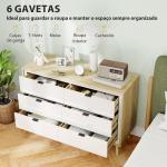 Cómoda 6 Gavetas Cómoda Quarto com Pernas de Madeira Estilo Moderno 110x40x75 cm Branco Brilhante e Carvalho