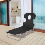 Espreguiçadeira de Jardim Reclinável e Dobrável com Orifício de Leitura Apoio para Cabeça e Encosto Ajustável em 4 Níveis para Praia 182x56x24,5 cm Preto