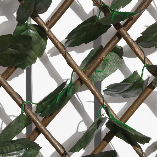 Vedação com Treliça Expansível de 2 Peças com Folhas Artificiais Parede de Folhas com Vime Decorativa Vedação de Privacidade 295x70 cm Verde
