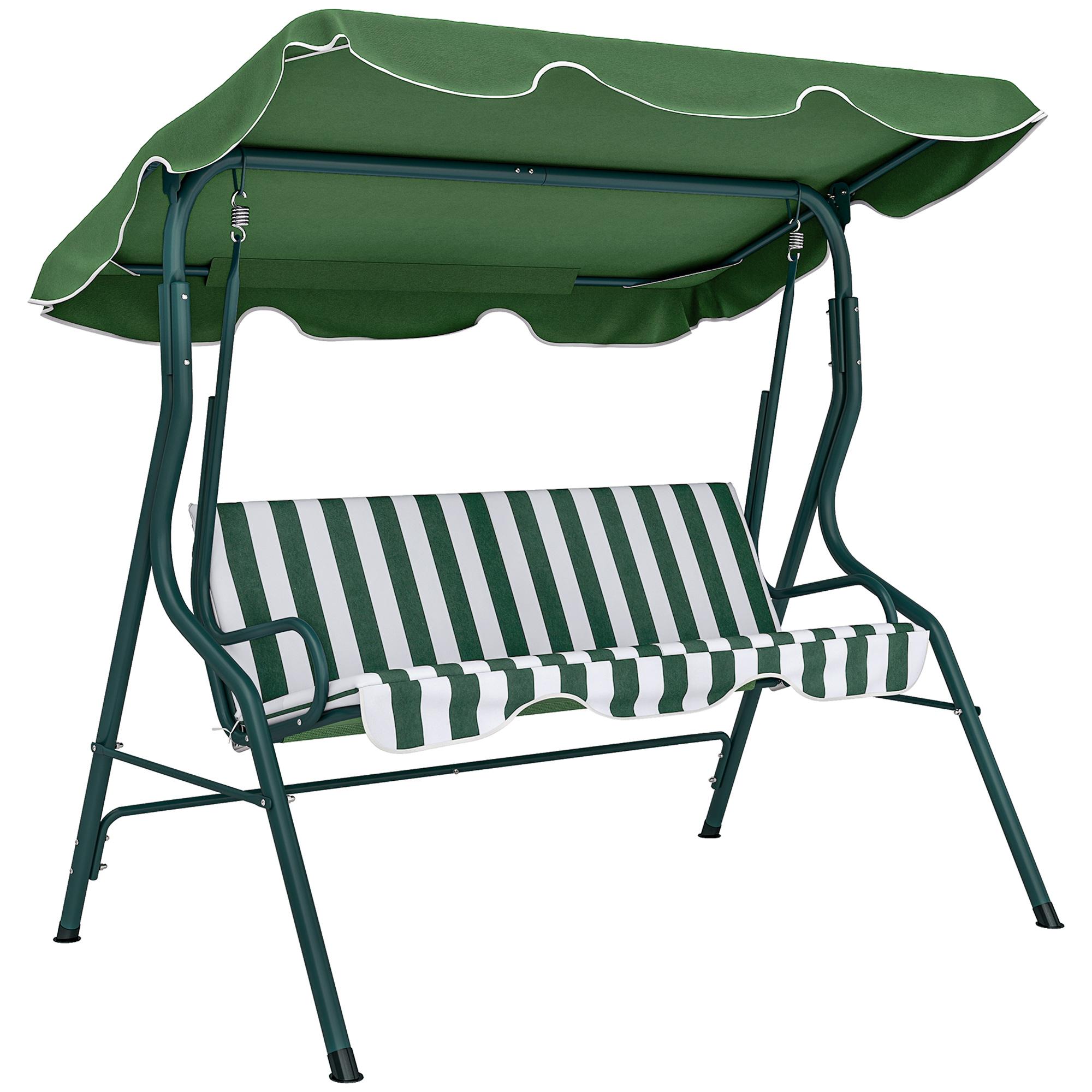 Baloiço de Jardim de 2 - 3 Lugares com Almofada Toldo Ajustável Terraço Patio Capacidade 240kg 170x110x153cm Verde e Branco
