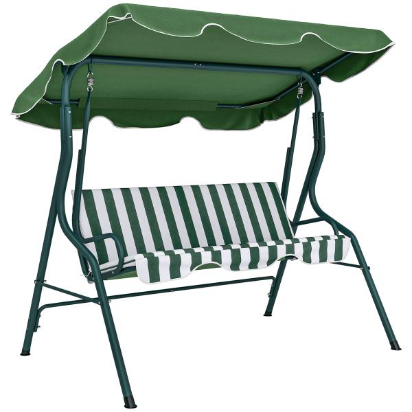 Baloiço de Jardim de 2 - 3 Lugares com Almofada Toldo Ajustável Terraço Patio Capacidade 240kg 170x110x153cm Verde e Branco