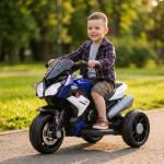 Moto Elétrica Infantil 6V com 3 Rodas Música Buzina e Faróis para Passeio de Crianças Azul 86x42x52 cm