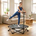 Trampolim de Fitness Dobrável 104 cm com Barra Ajustável em 3 Alturas e Bolsa de Transporte Preto