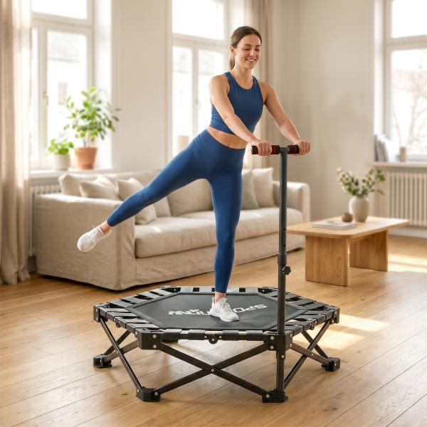 Trampolim de Fitness Dobrável 104 cm com Barra Ajustável em 3 Alturas e Bolsa de Transporte Preto