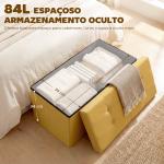 Puff de Arrumação Banco de Arrumação Dobrável 84 L 76x38x38 cm Estofado em Linho Sintético Amarelo