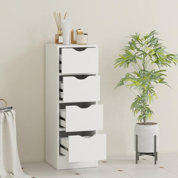Armário Estreito de Casa de Banho com 4 Gavetas e Puxadores Embutidos para Espaços Reduzidos 29x29x83 cm Branco